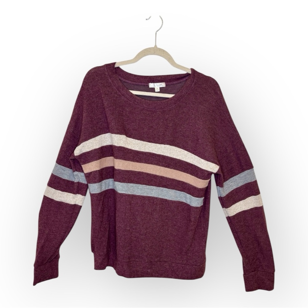 Nine Britton Maroon Striped Soft Knit Pullover Casual Cozy Petite Medium